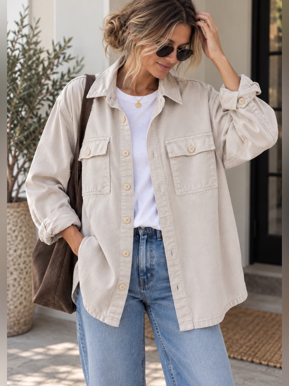 Madewell Utility Shacket Cream Beige Workwear Chore Shirt Jacket